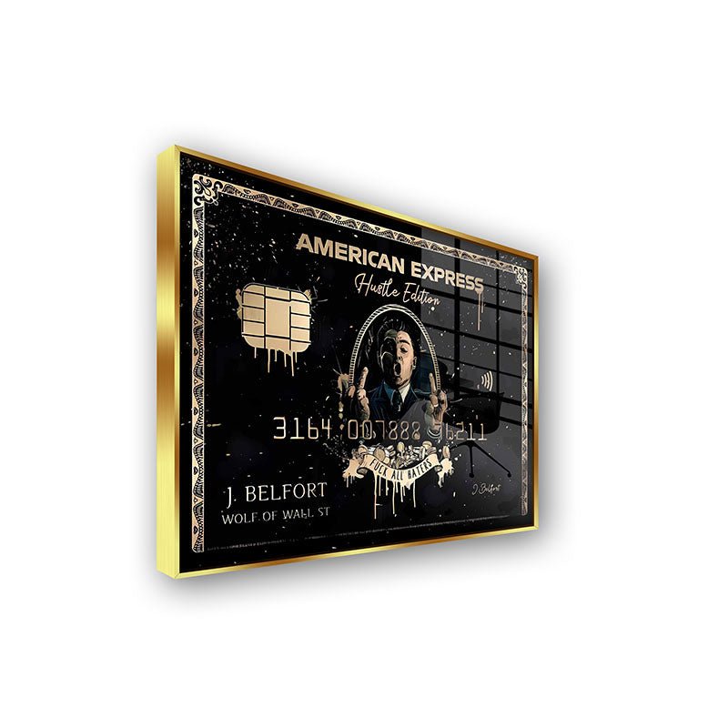 American Express painting in a gold frame side view