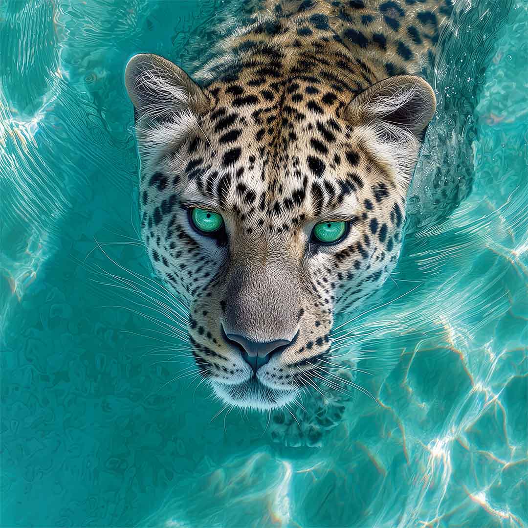 aqua leopard glasschilderij ontwerp