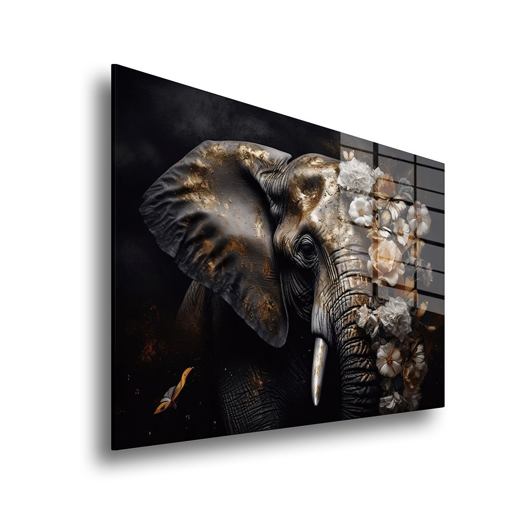 Bloemen olifant glasschilderij zijkant
