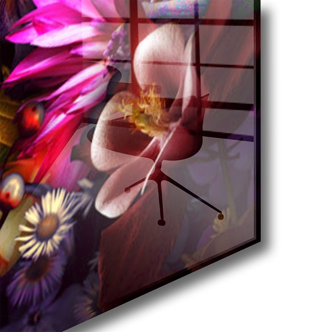 Bloemen tijger glaschilderij hoekfoto