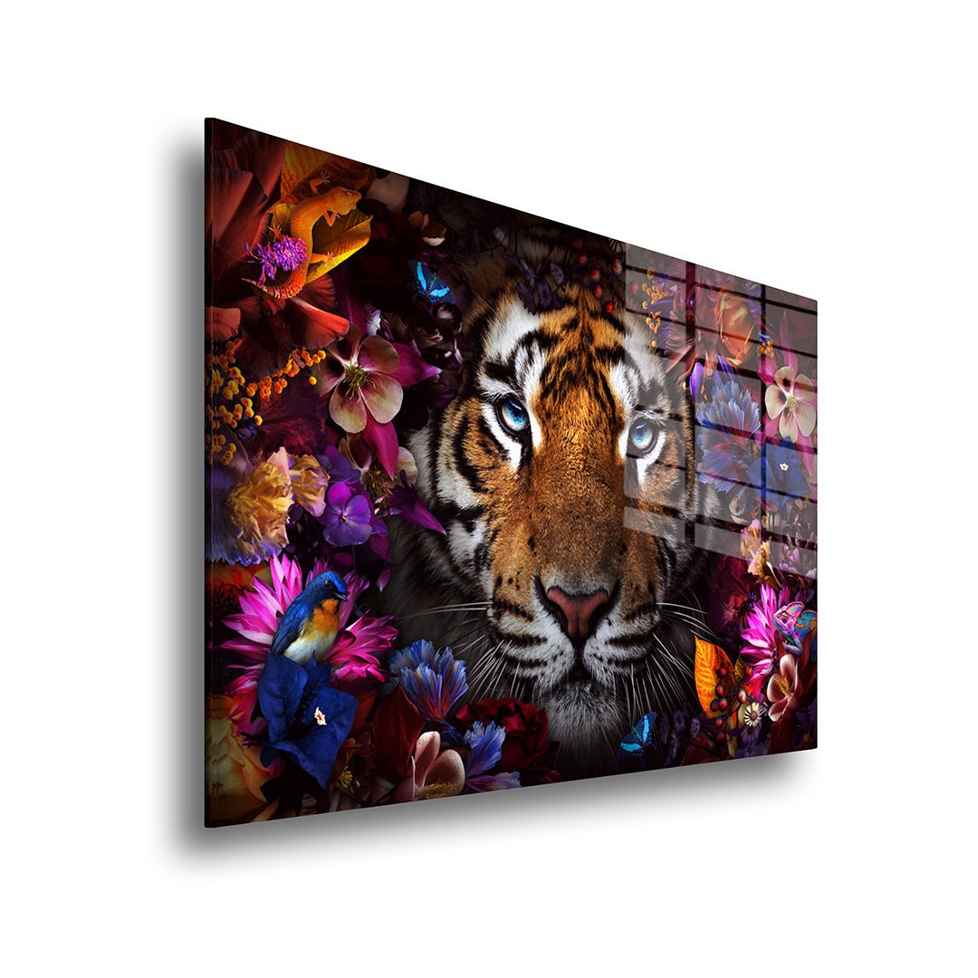 Bloemen tijger glaschilderij zijkant