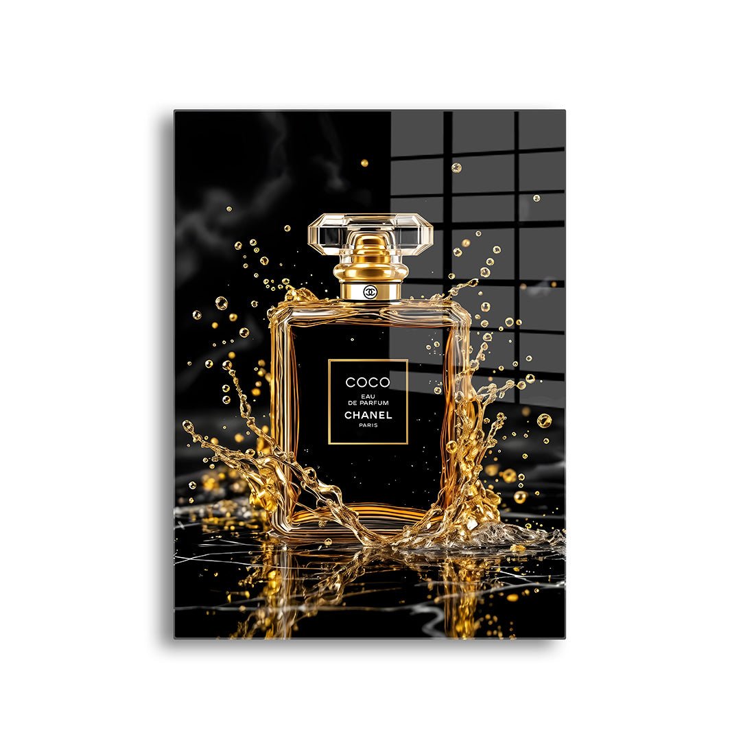 coco chanel black gold glasschilderij voorkant