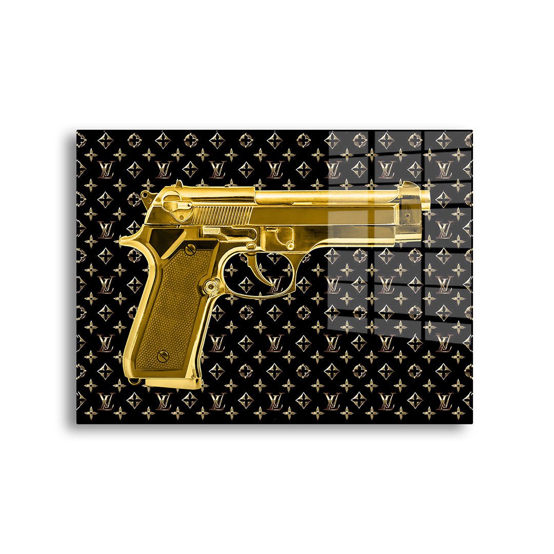 Gouden Louis Vuitton pistool glasschilderij voorkant