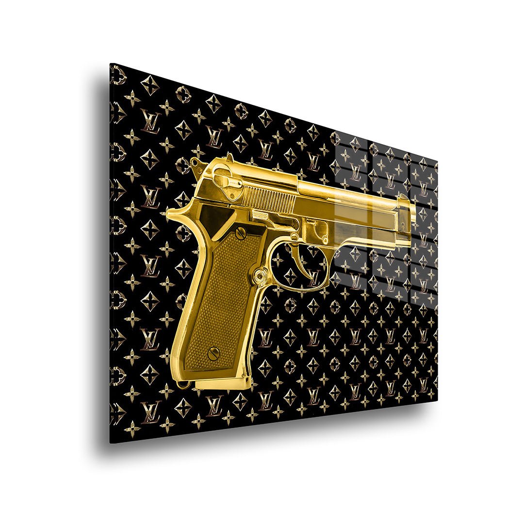 Gouden Louis Vuitton pistool glasschilderij zijkant