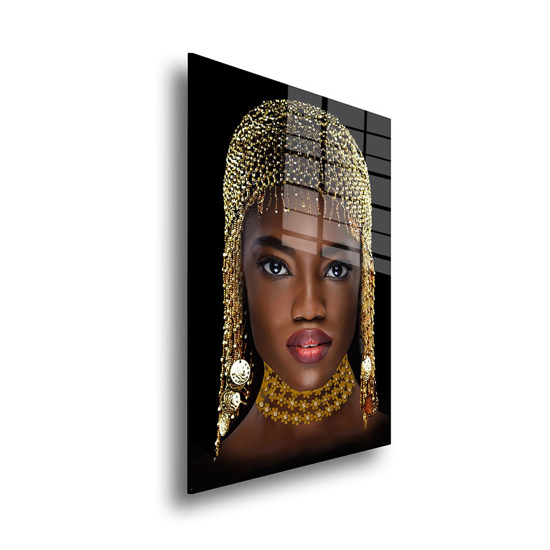 Gouden vrouw glasschilderij zijkant