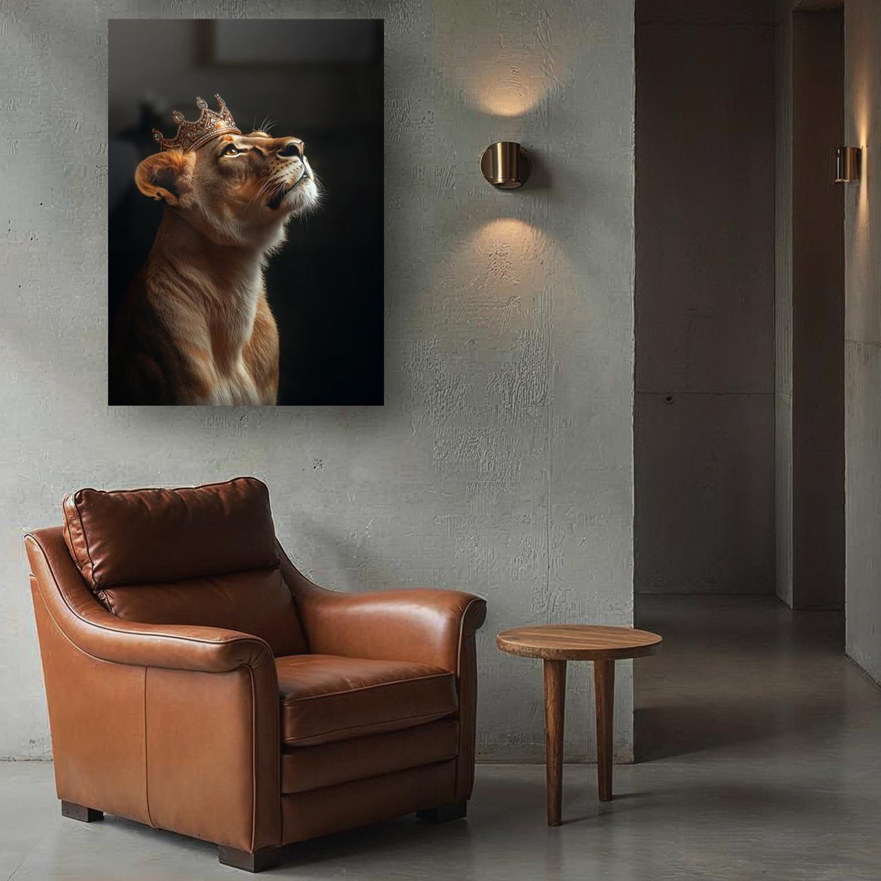 Leeuw met gouden kroon glasschilderij interieur