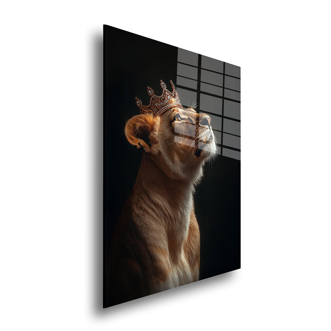 Leeuw met gouden kroon glasschilderij zijkant