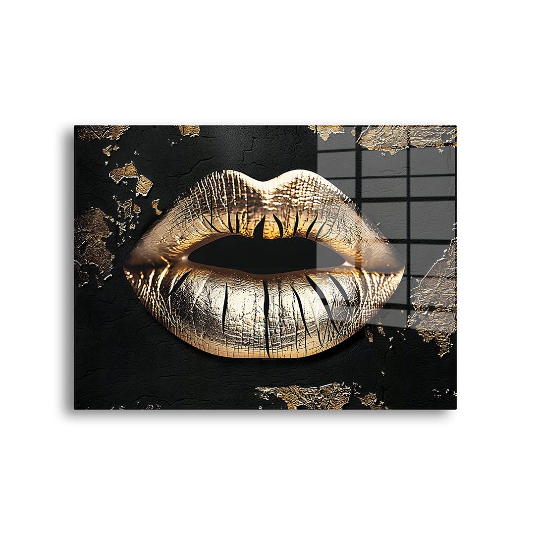 Lippen goud zwart glasschilderij voorkant