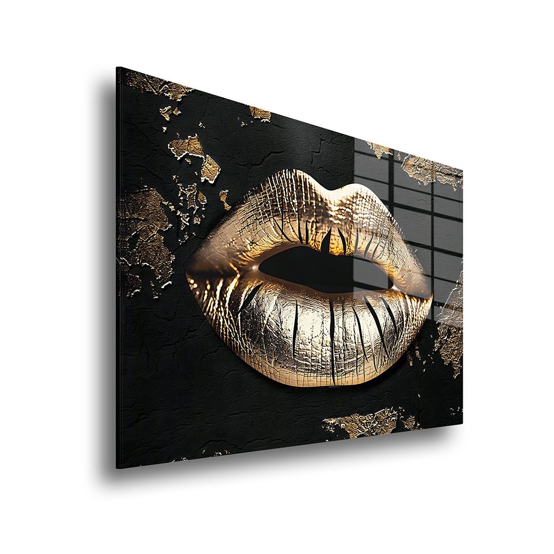 Lippen goud zwart glasschilderij zijkant