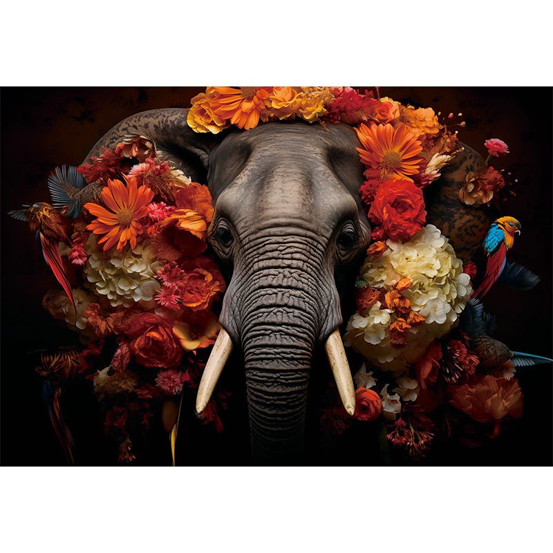 Olifant met bloemen glasschilderij ontwerp