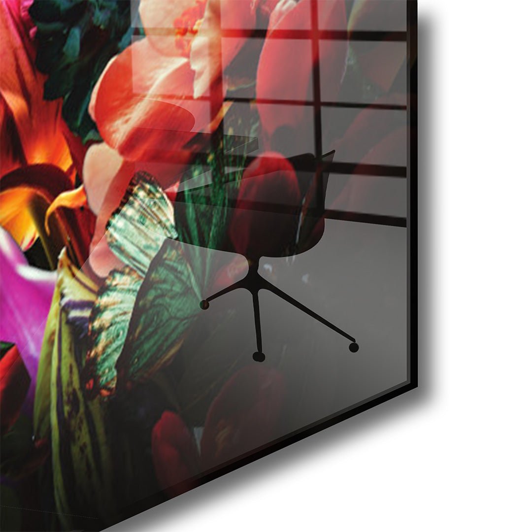 Panter met bloemen glasschilderij hoekfoto