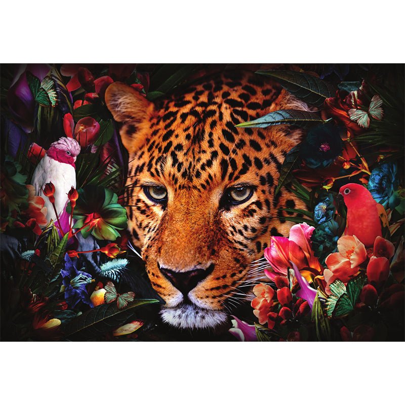 Panter met bloemen glasschilderij ontwerp