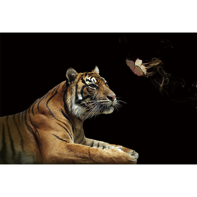Tijger met vlinder glasschilderij ontwerp