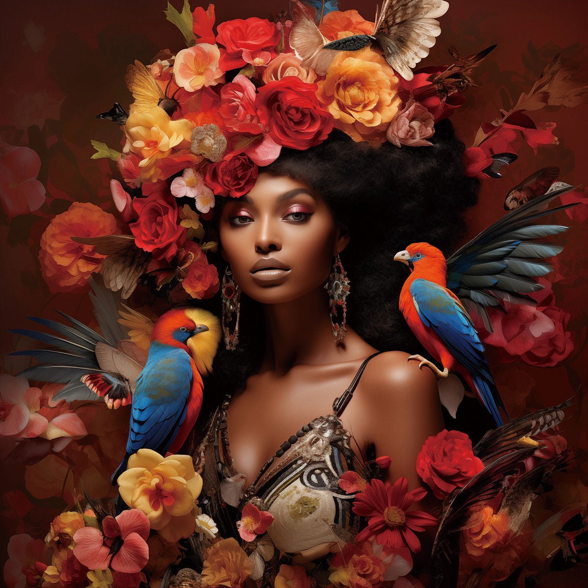 Vrouw met bloemen glasschilderij ontwerp