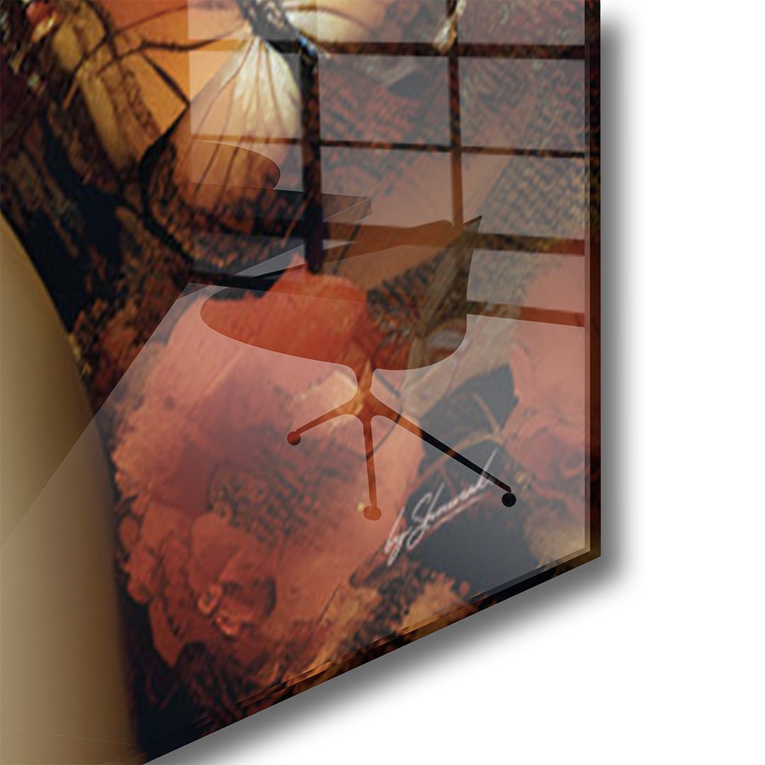 Vrouw met bloemenhoofd glasschilderij hoekfoto