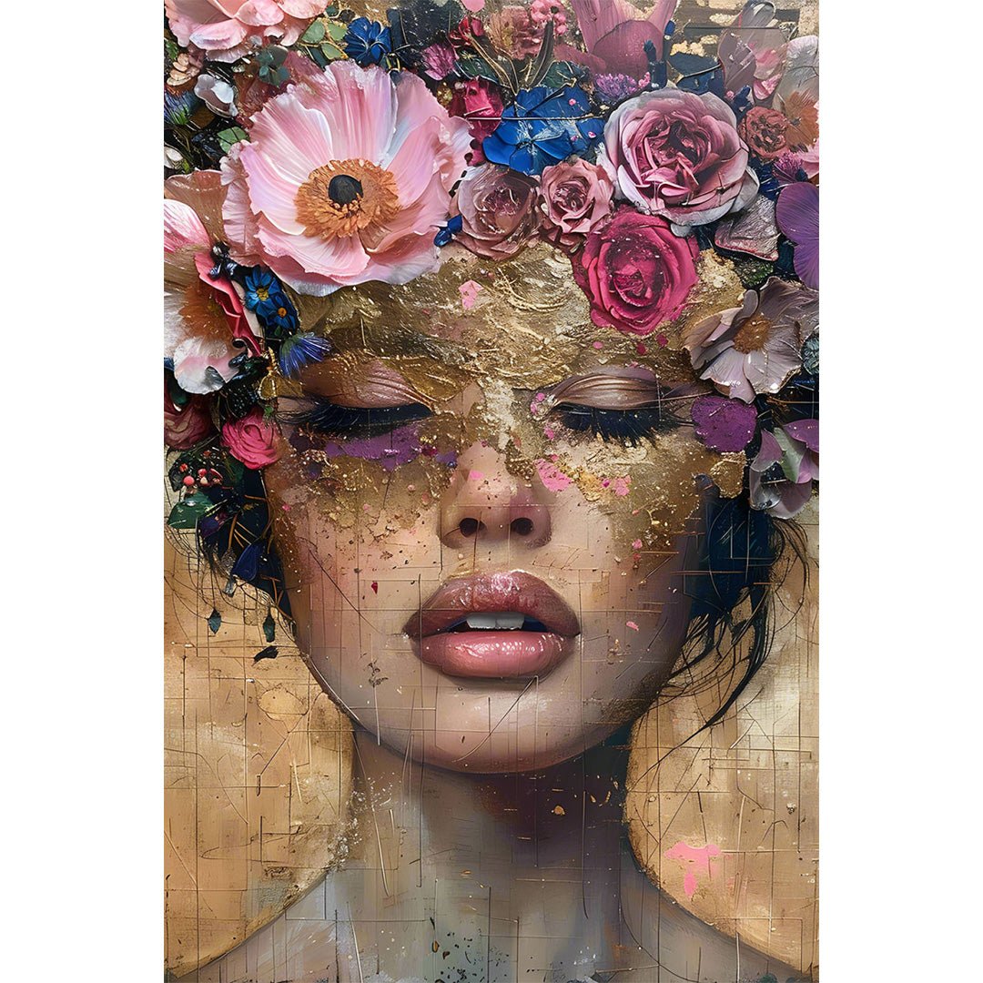 Vrouw met kleurige bloemen glasschilderij ontwerp