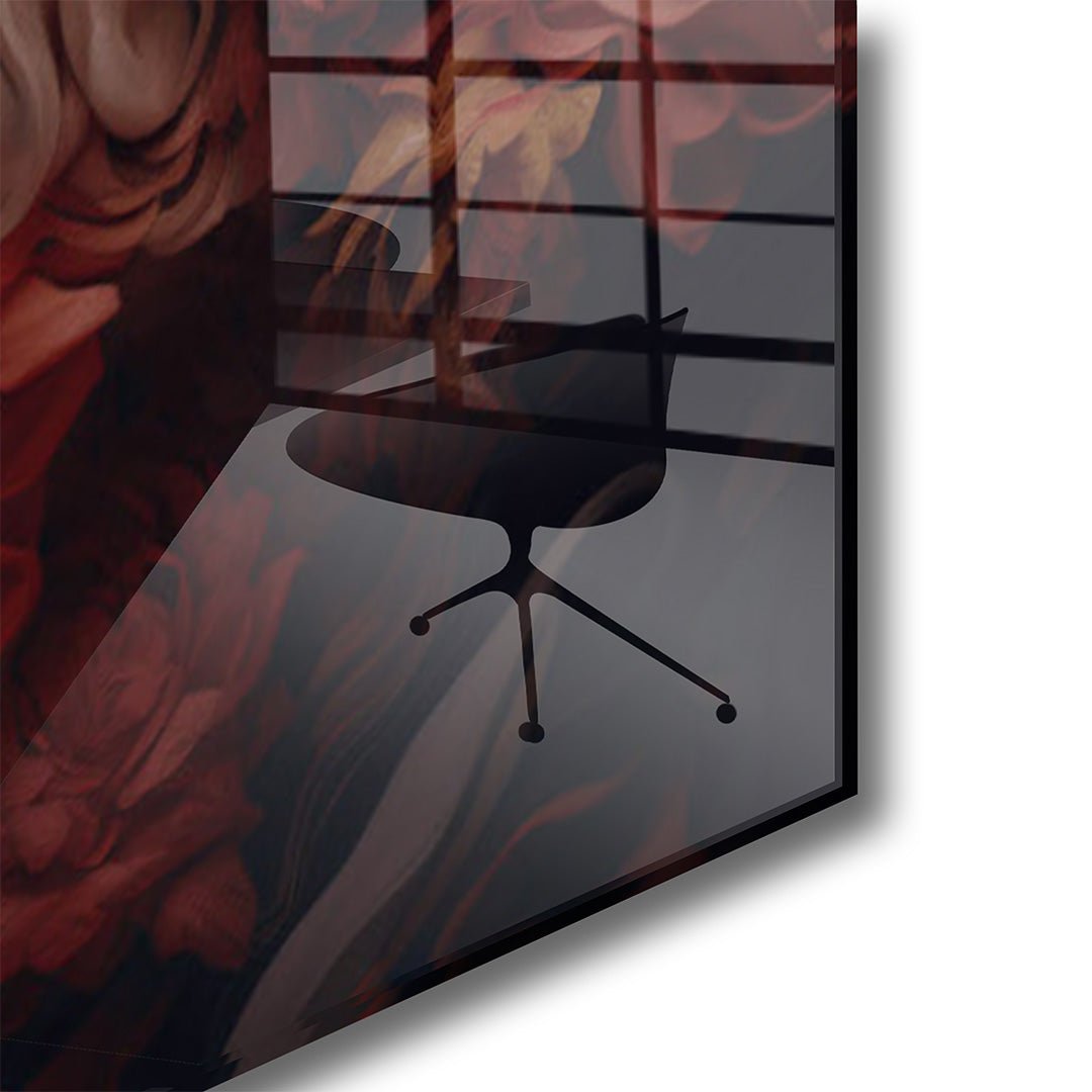 Vrouw met rode bloemen glasschilderij hoekfoto