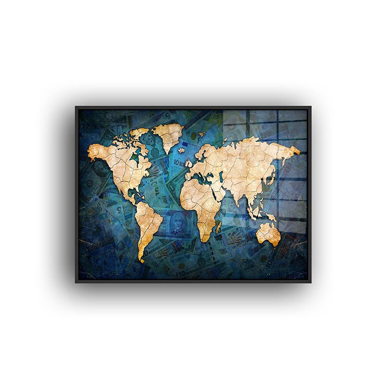 World of Money painting in a black frame front view