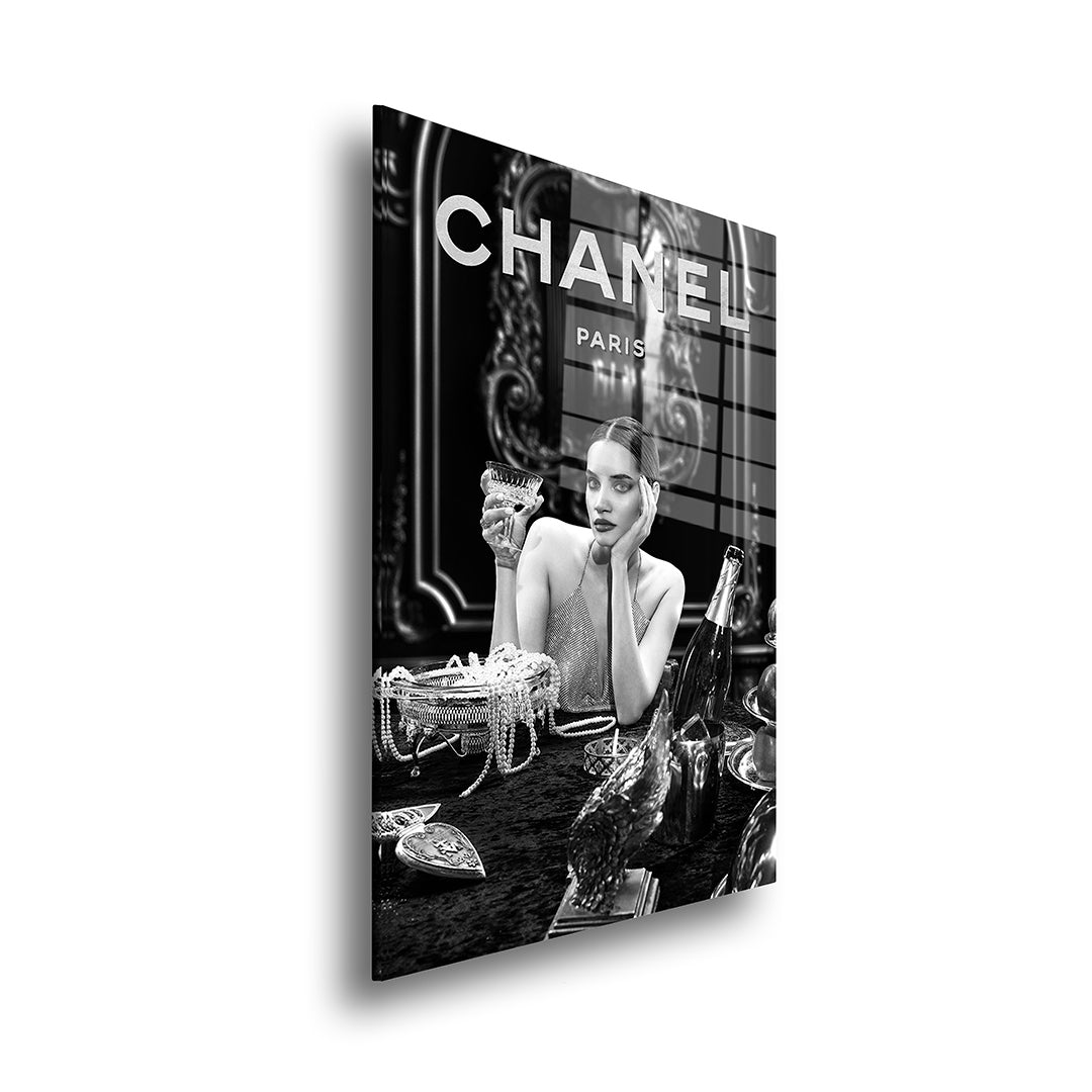 Chanel Paris glass painting without frame, side view