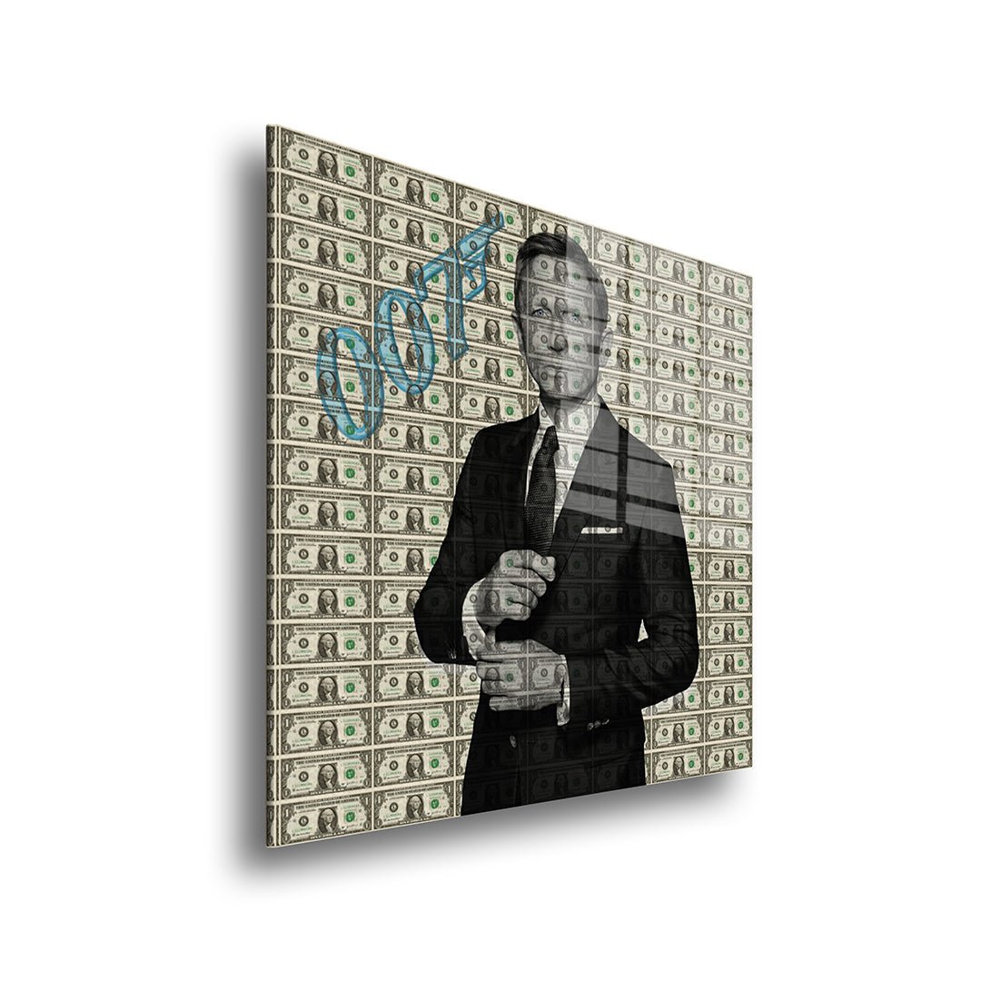 James bond suit dollars glasschilderij zijkant