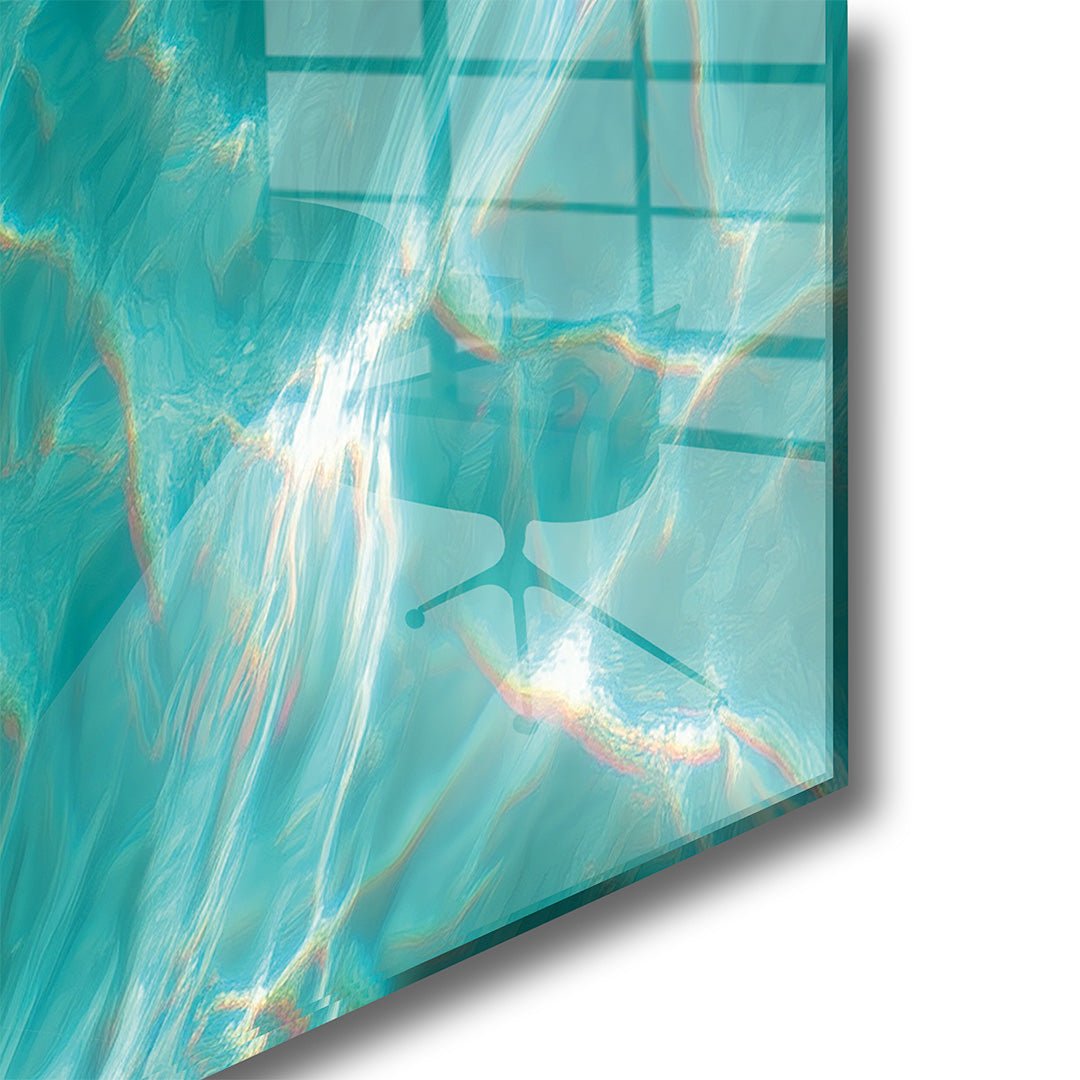 aqua leopard glasschilderij hoekfoto