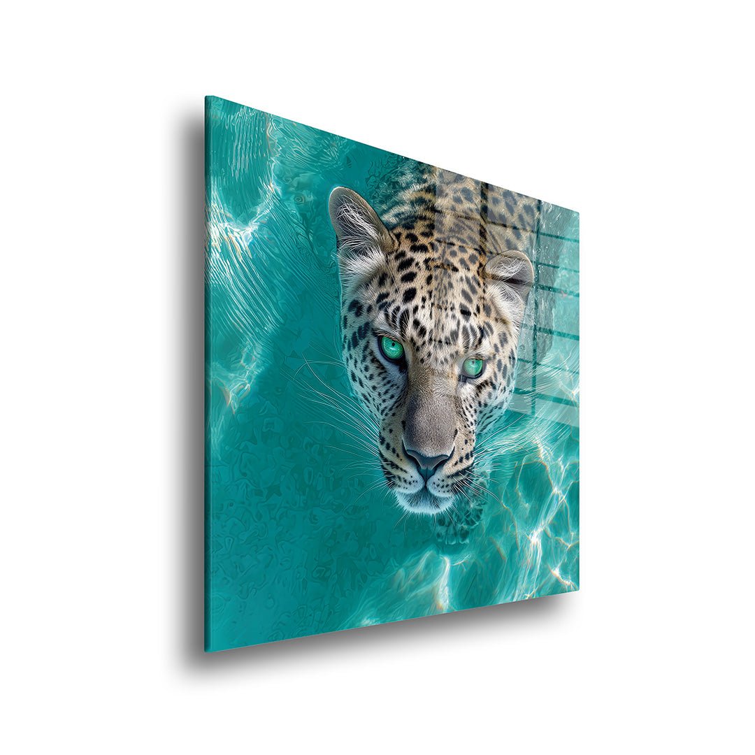 aqua leopard glasschilderij zijkant