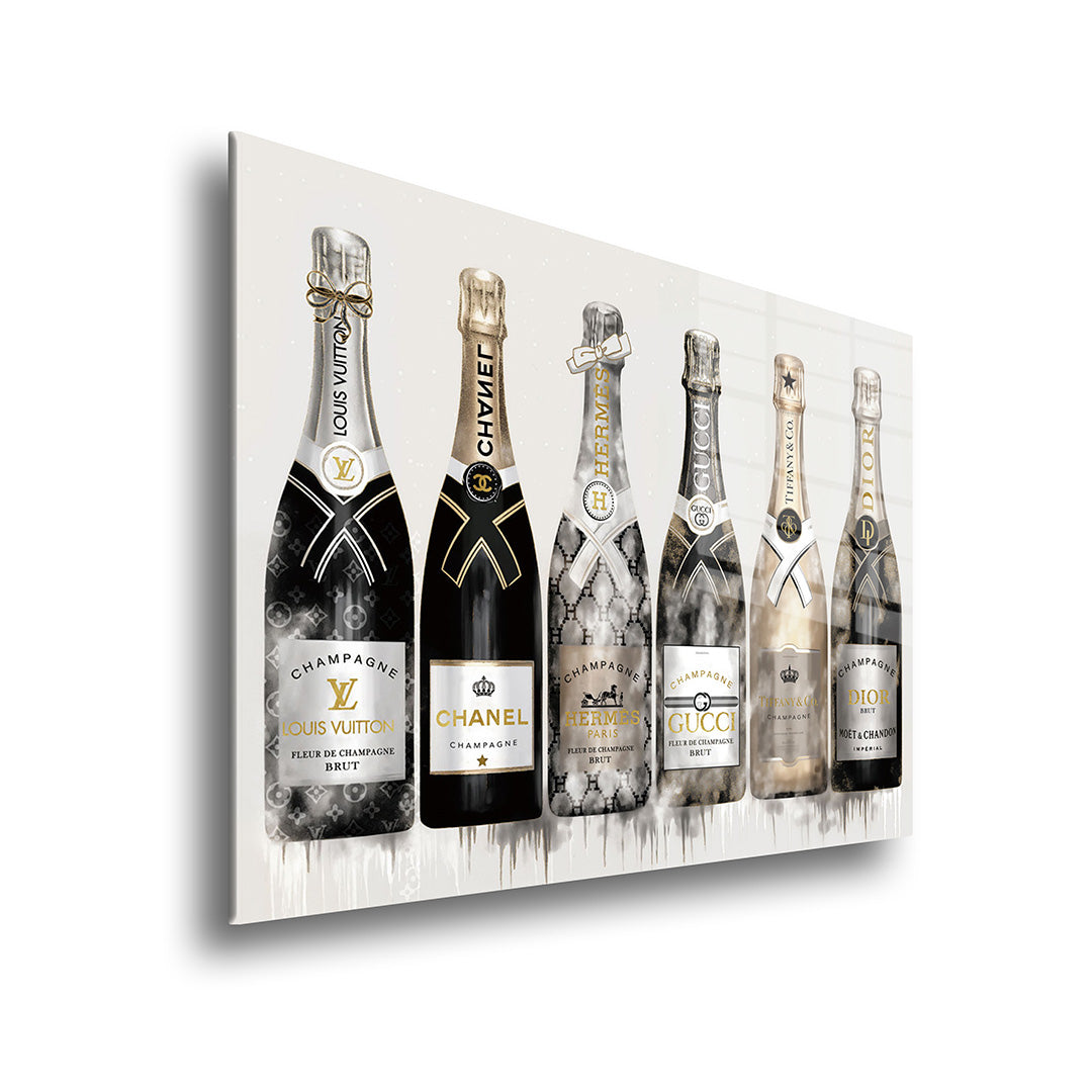 Champagne brands glass painting without frame side view