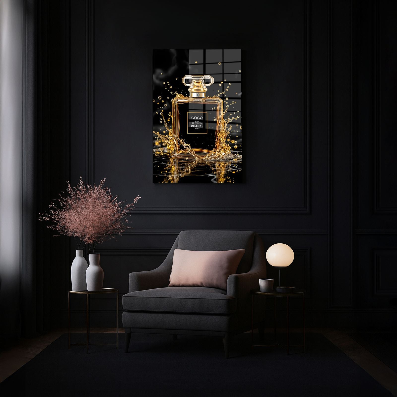 coco chanel black gold glasschilderij interieur