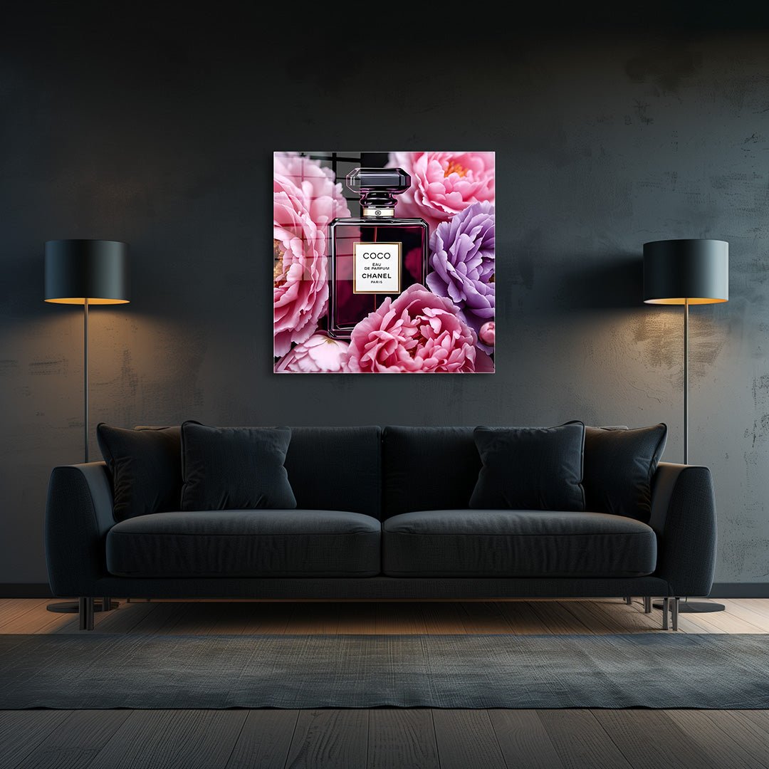 coco chanel flowers glasschilderij interieur