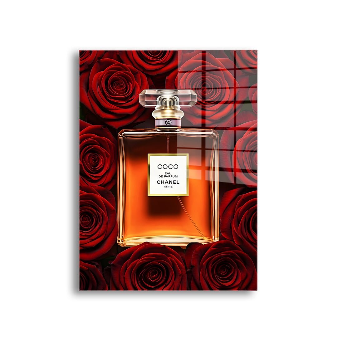 coco chanel roses glasschilderij voorkant