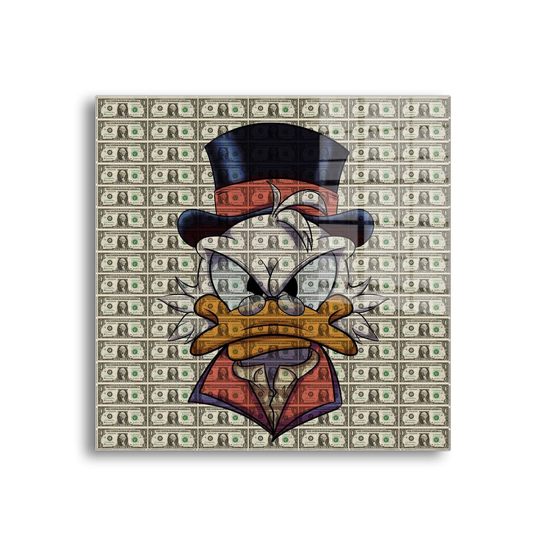 Dagobert duck dollars glasschilderij voorkant