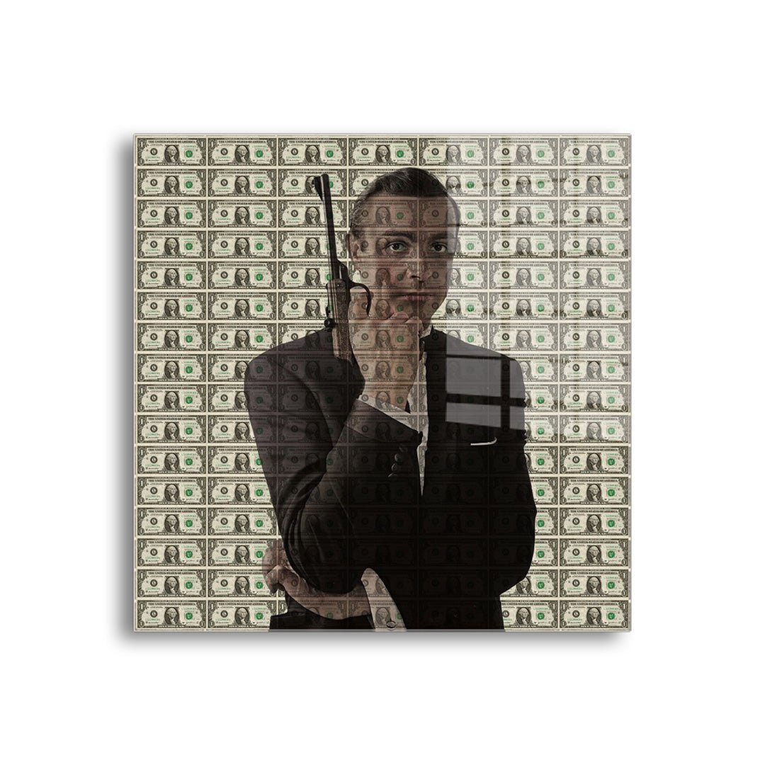 James bond dollars glasschilderij voorkant