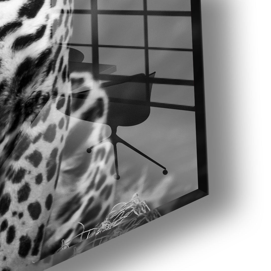 Black & white Leopard glass painting without frame closeup