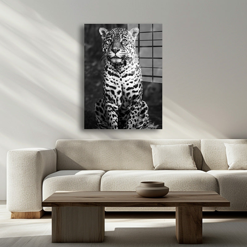 Black & white Leopard glass painting without frame inside