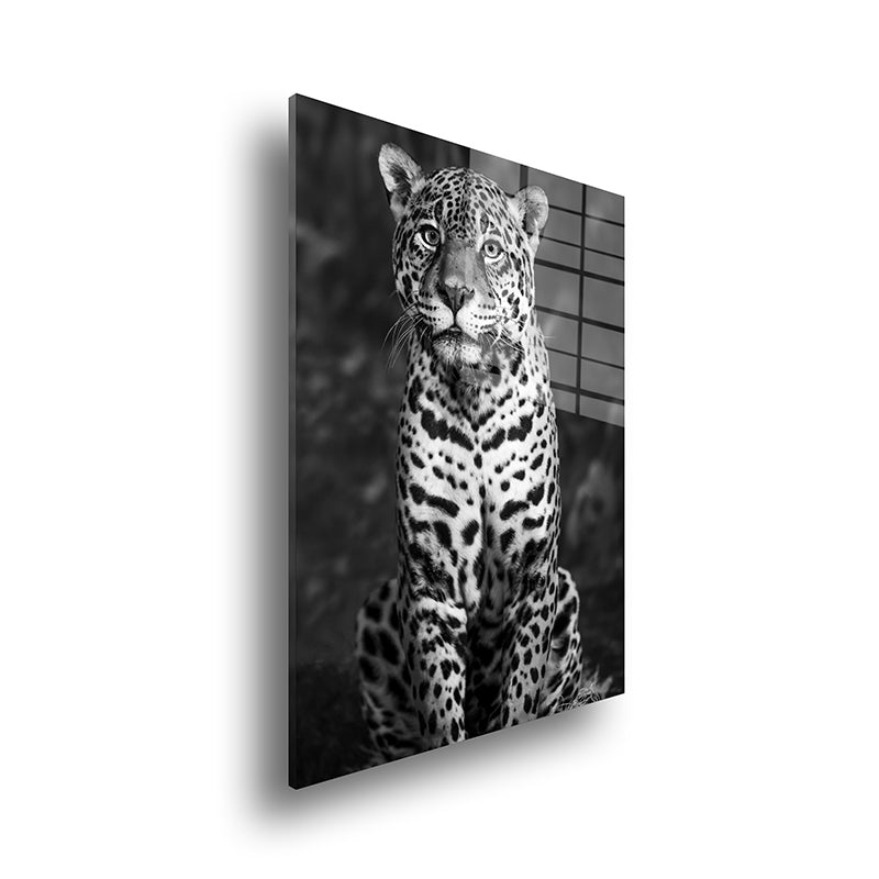 Black & white Leopard glass painting without frame side view