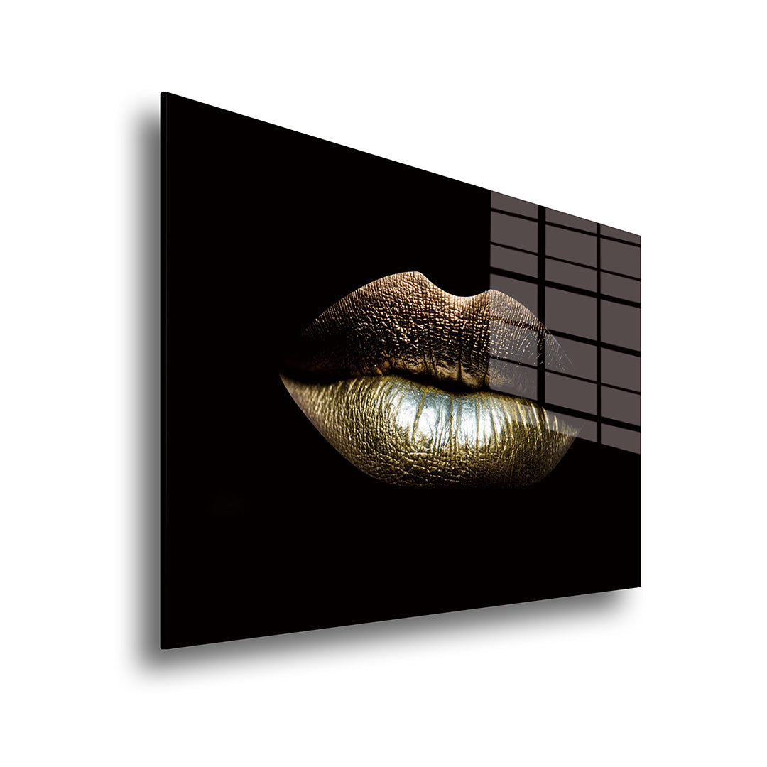 Lips glass painting without frame side view