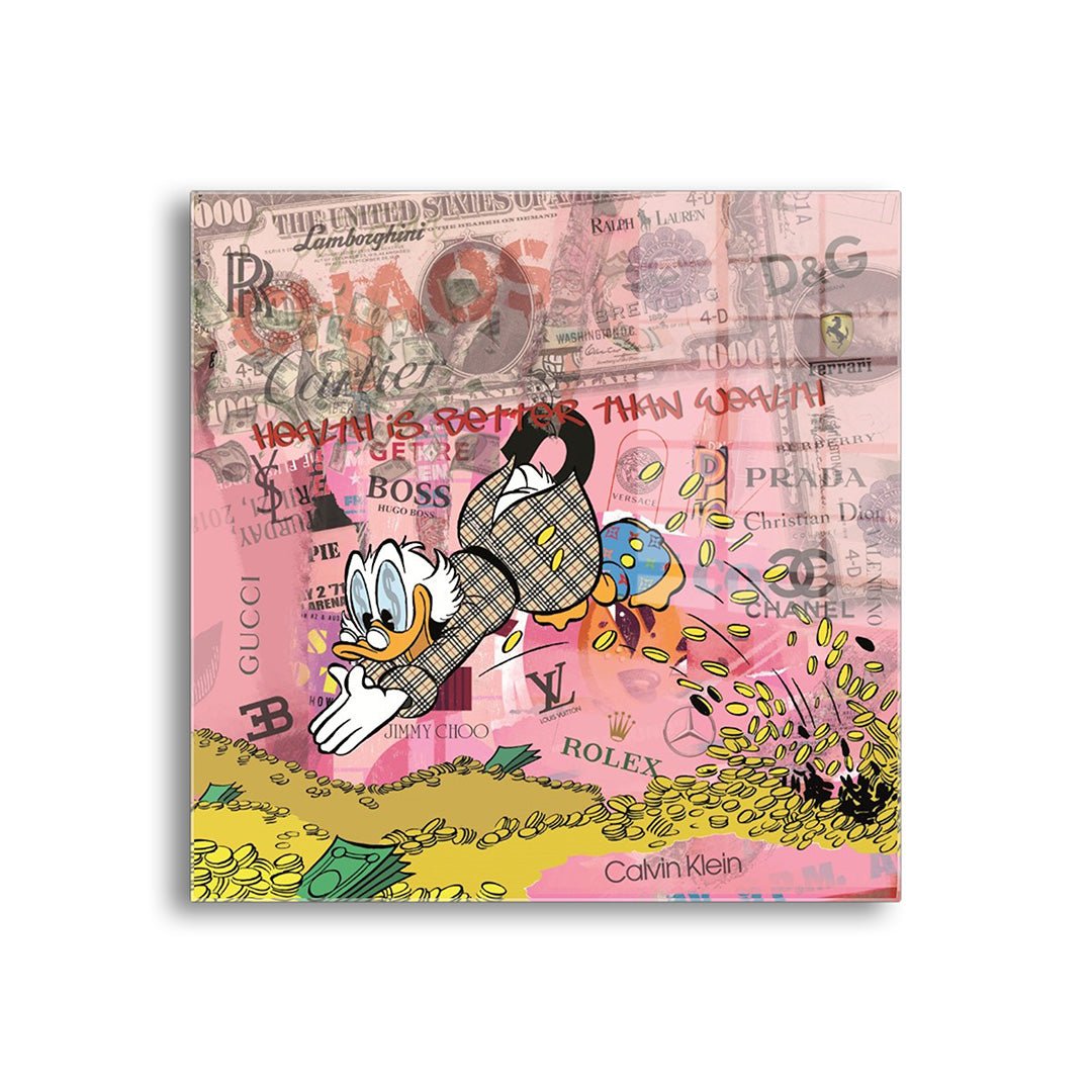 money duck glasschilderij voorkant