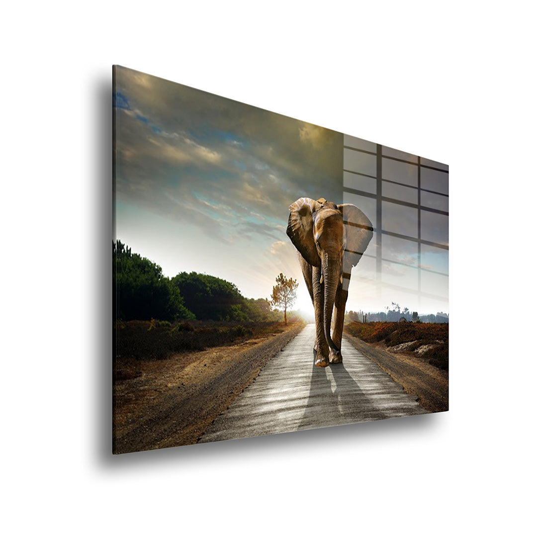 Wild Elephant glass painting without frame, side view