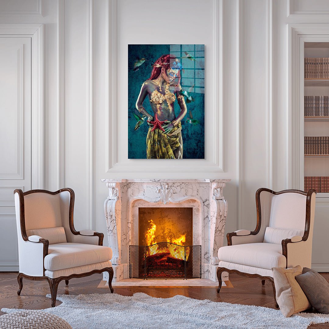 Zeester vrouw glasschilderij interieur